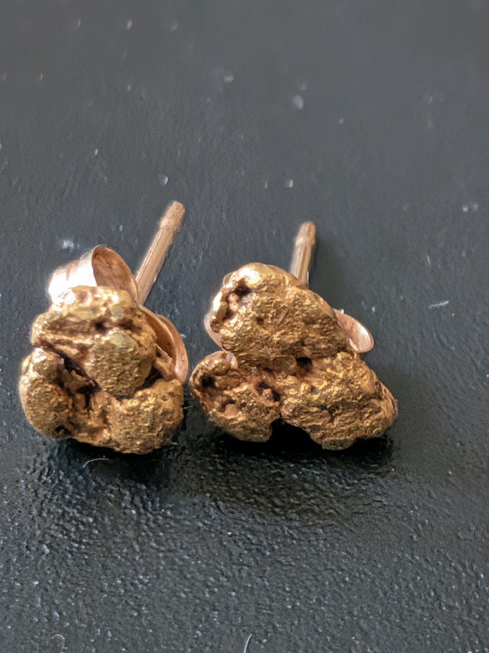 Stunning Natural Alaskan Gold Nugget Stud Earrings – Solid 14K Gold Backs (1.42g